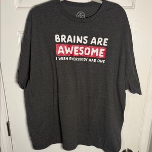 Gray Graphic T-Shirt with Red and White Text
